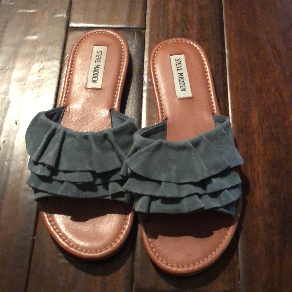 Steve Madden Flat Blue Ruffle Slides - image 1